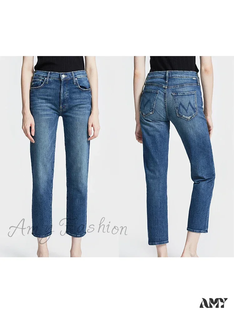 Amy Fashion - High Quality MO Zipper Women's Straight High Waist Fashion Female Ankle-length Denim 2024 Fall Winter Jean - Image 7