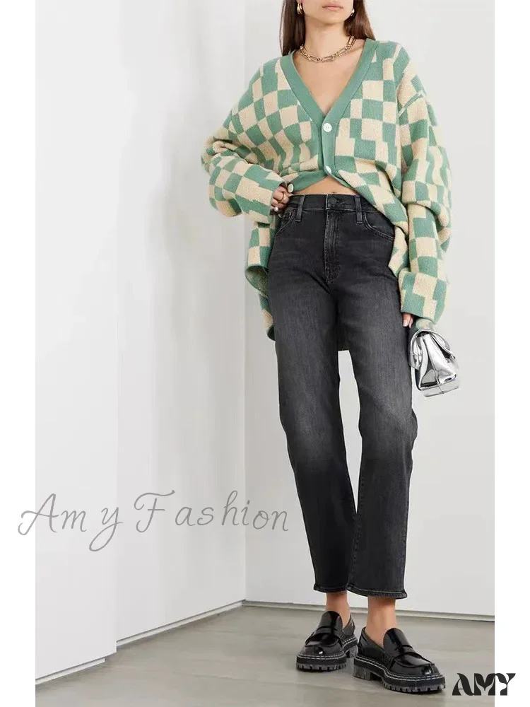 Amy Fashion - High Quality MO Zipper Women's Straight High Waist Fashion Female Ankle-length Denim 2024 Fall Winter Jean - Image 8
