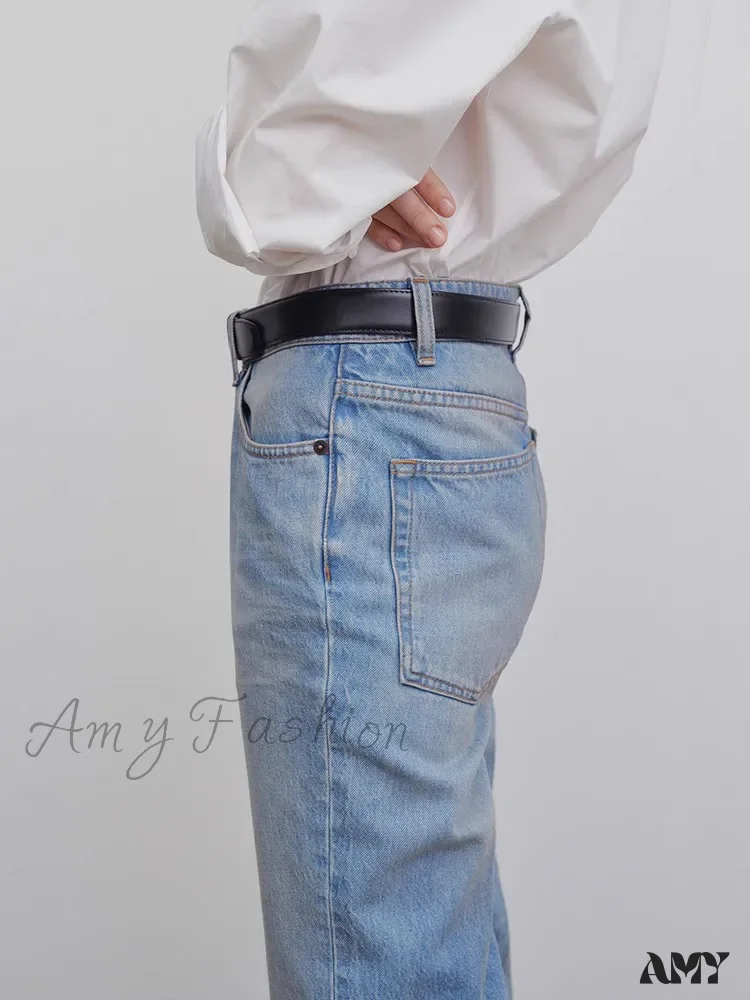 Amy Fashion - High Quality Women High-waisted All-match Light-colored Mopping Loose Straight-leg Spring and Summer New Jean - Image 3