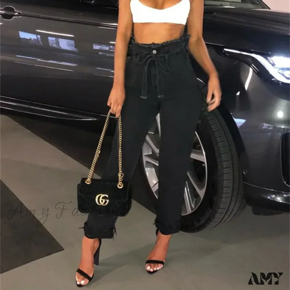 Amy Fashion - High Waist Women Streetwear Sexy Harem Stretch Mom Black Fashion Women Jean - Image 2