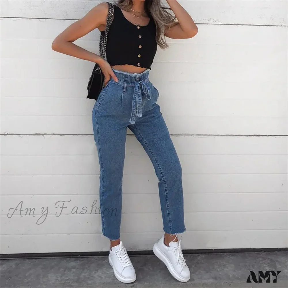 Amy Fashion - High Waist Women Streetwear Sexy Harem Stretch Mom Black Fashion Women Jean - Image 3