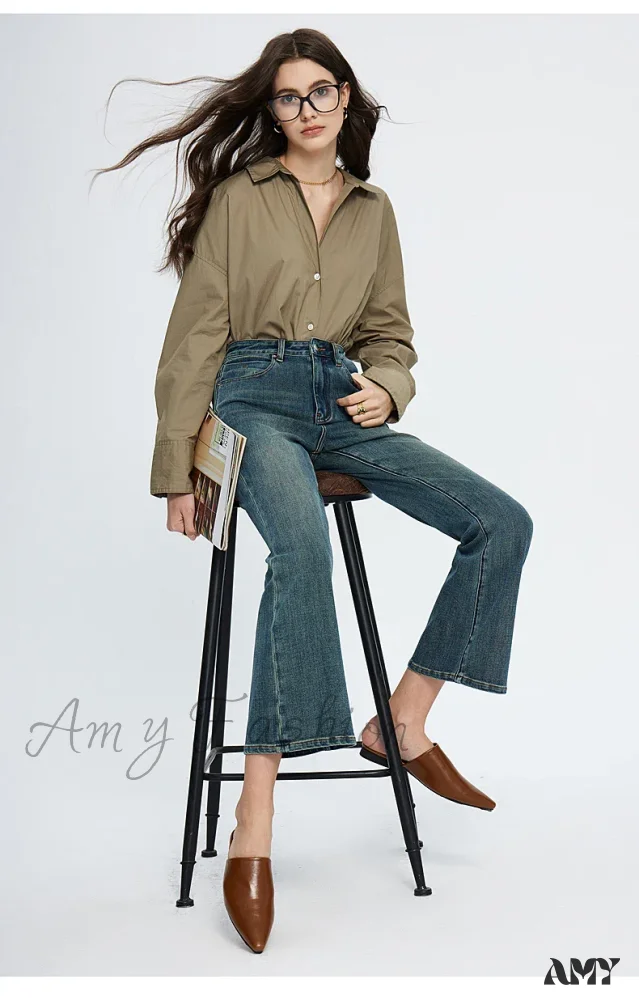 Amy Fashion - High Waisted Flare Skinny Strench Vintage Streetwear Denim 2024 Korean Fashion New Jean - Image 2