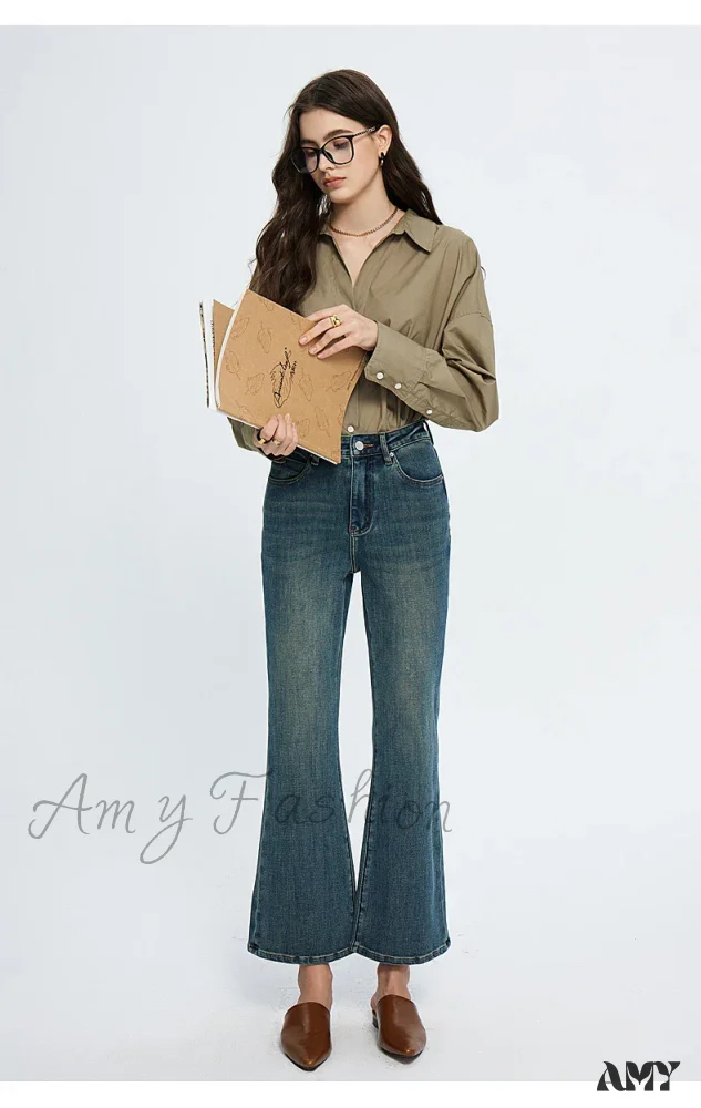 Amy Fashion - High Waisted Flare Skinny Strench Vintage Streetwear Denim 2024 Korean Fashion New Jean - Image 3