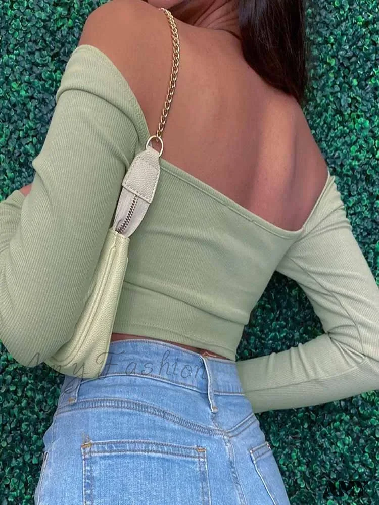 AMY - Hollow-Out V-neck Slim Ribbed Backless Tee Crop Top - Image 2