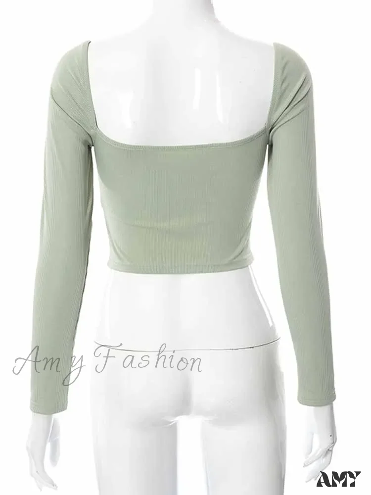 AMY - Hollow-Out V-neck Slim Ribbed Backless Tee Crop Top - Image 6