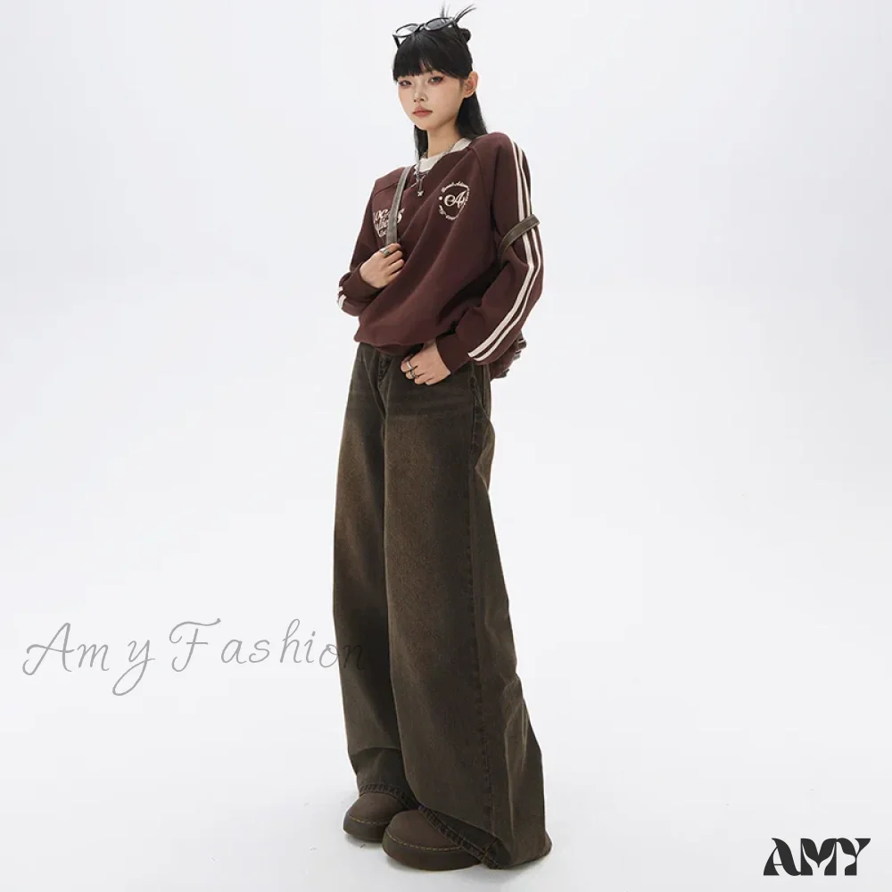 Amy Fashion - Loose Vintage Korean for Women High Waist Fashion Streetwear Casual Denim Femme Y2K Wide Leg Straight Jean - Image 3