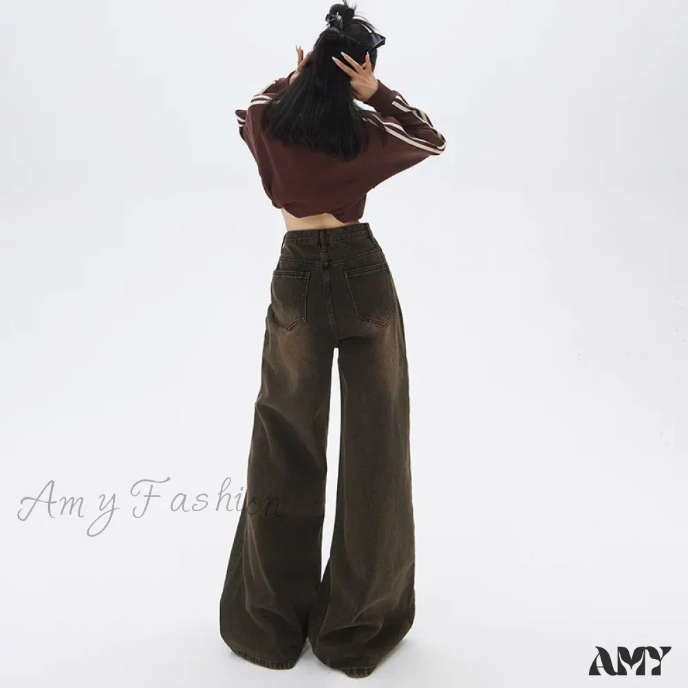 Amy Fashion - Loose Vintage Korean for Women High Waist Fashion Streetwear Casual Denim Femme Y2K Wide Leg Straight Jean - Image 4