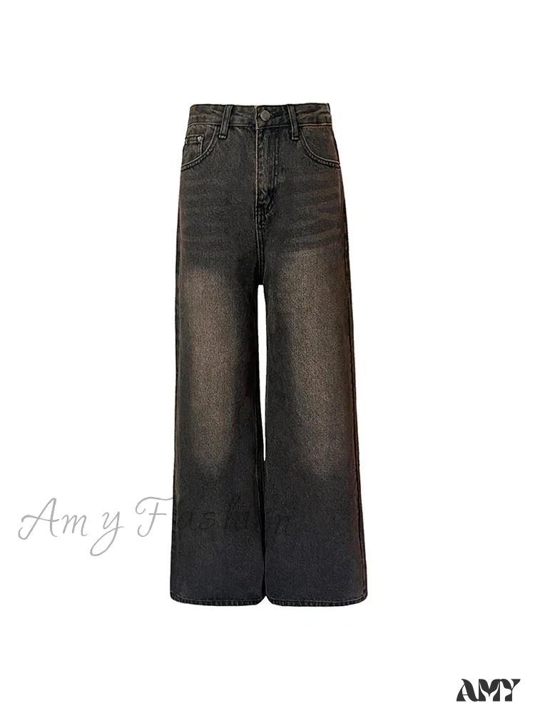 Amy Fashion - Loose Vintage Korean for Women High Waist Fashion Streetwear Casual Denim Femme Y2K Wide Leg Straight Jean - Image 5