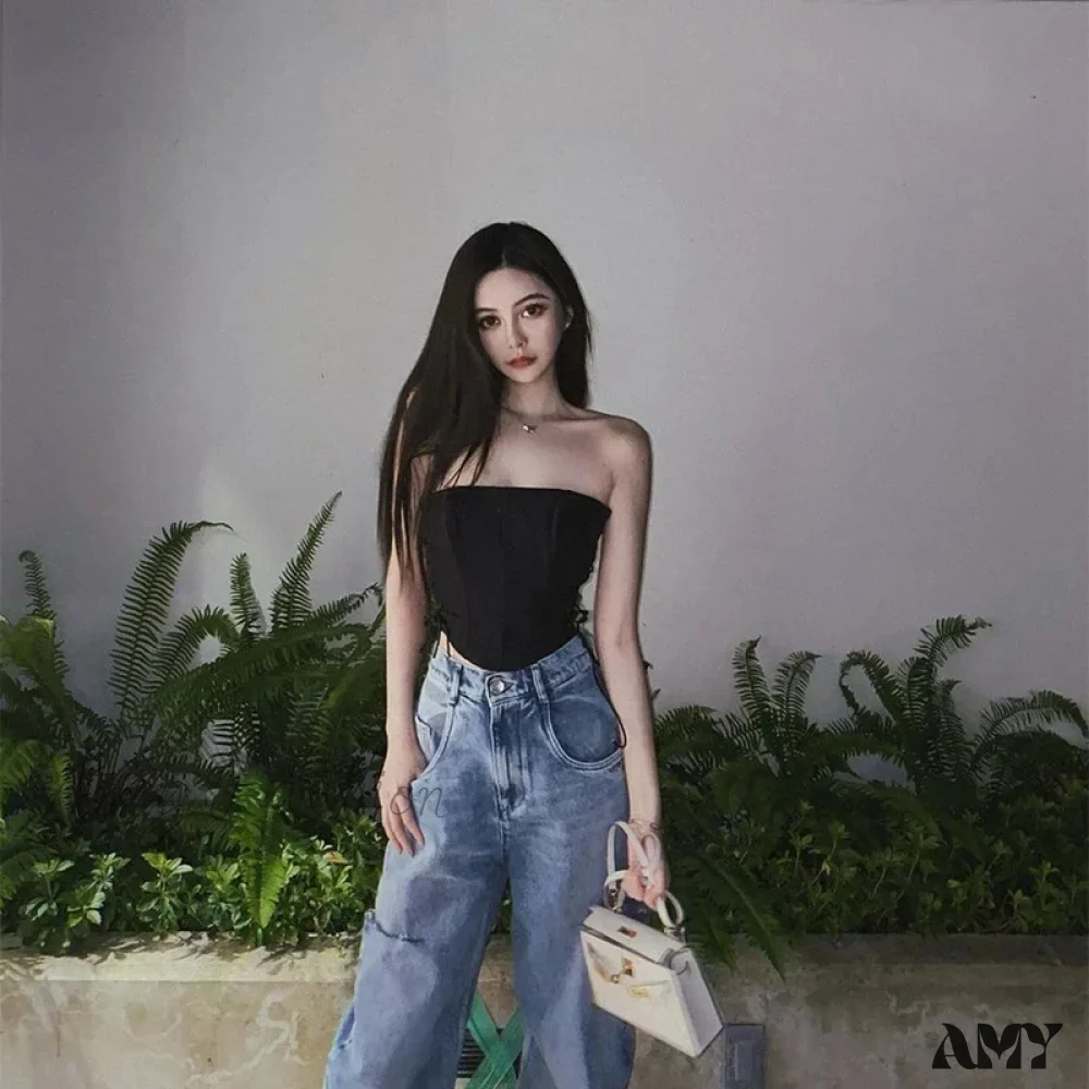 AMY FASHION - Off Shoulder Strapless Lace Up Bustier Corset Crop Top - Image 5