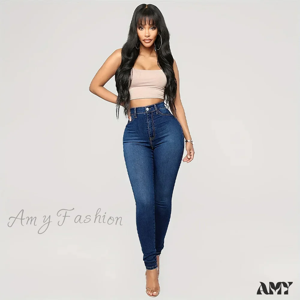 Amy Fashion - Plain High Waist Skinny High Rise Slim Fit Slash Pockets Casual Denim Jean - Image 6