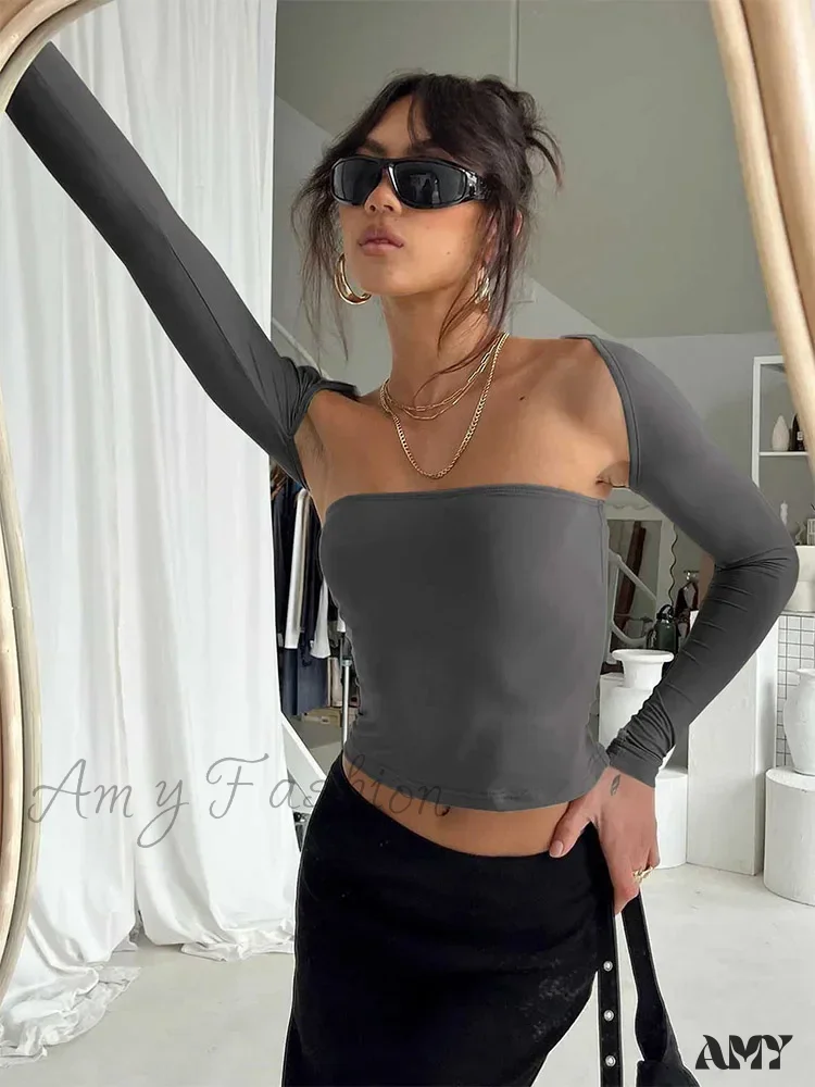 AMY FASHION - Sexy Bra Tie Waist Long Sleeve Tight Cover Crop Top - Image 2
