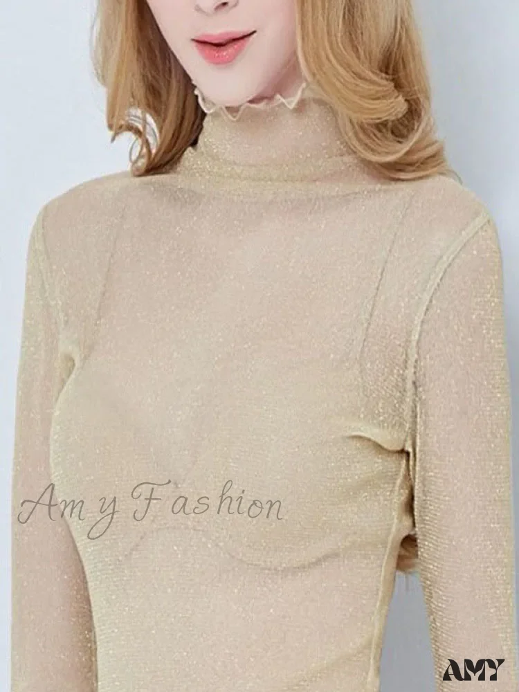AMY FASHION - Sexy Mesh Long Sleeve Transparent See Through Femme Crop Top - Image 4