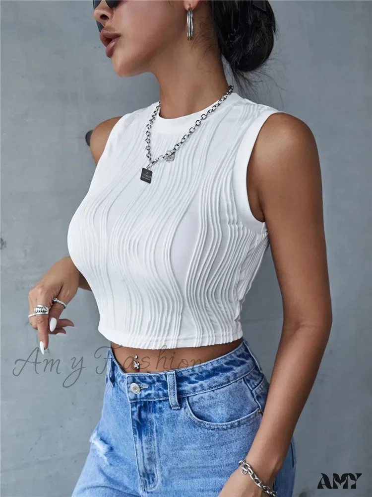 AMY FASHION - Sleeveless Rib Knit Mock Neck Slim Fit Streetwear Crop Top - Image 5