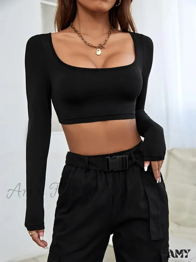 AMY FASHION - Sports Leisure Short Knitted Long Sleeve Crop Top - Image 2