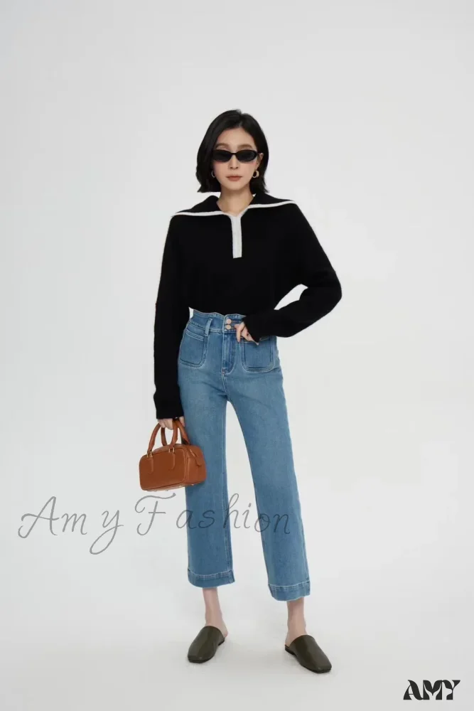 Amy Fashion - Spring Fall New High-waisted Wide-leg High Quality Long Baggy Y2K Jean - Image 2