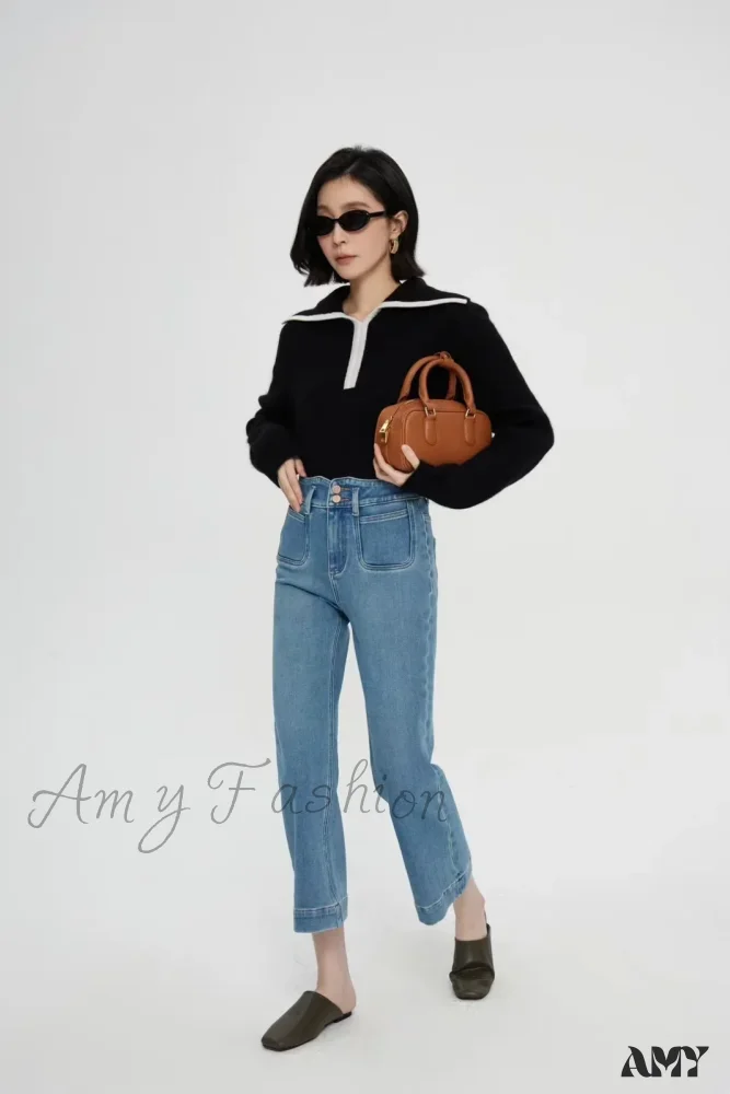 Amy Fashion - Spring Fall New High-waisted Wide-leg High Quality Long Baggy Y2K Jean - Image 4