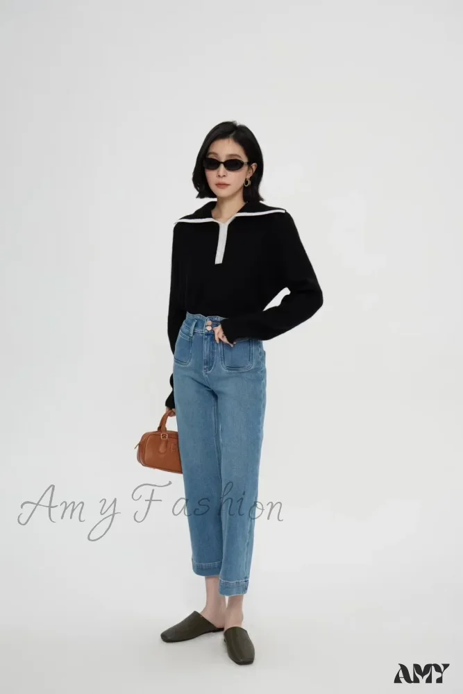 Amy Fashion - Spring Fall New High-waisted Wide-leg High Quality Long Baggy Y2K Jean - Image 6