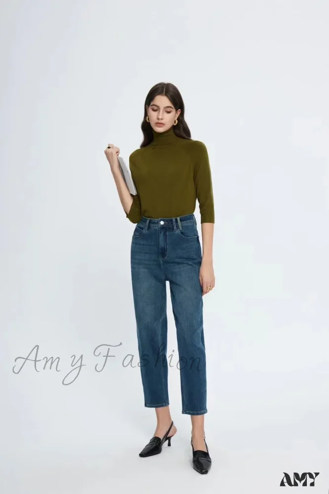 Amy Fashion - Spring New High Waist Retro Washed Blue Straight Jean - Image 3