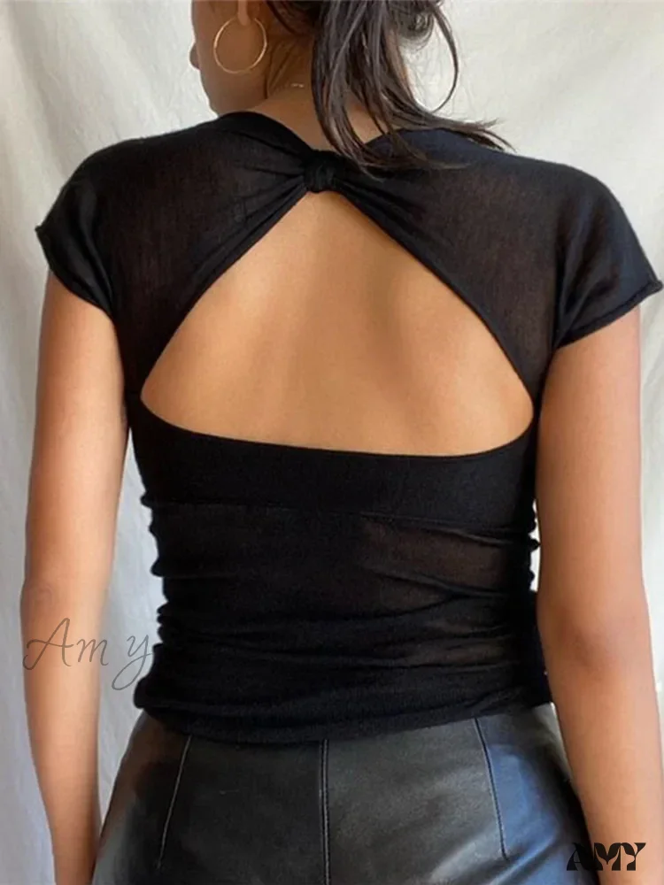 AMY - Square Collar Backless Elegant Skinny Streetwear Crop Top - Image 5