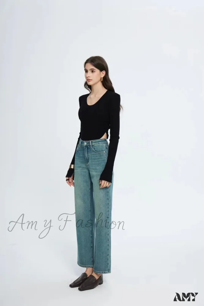 Amy Fashion - Straight Leg Denim Pant New Korean Straight Woman Female Spring 2024 Jean - Image 3