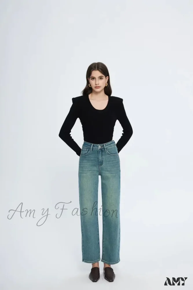 Amy Fashion - Straight Leg Denim Pant New Korean Straight Woman Female Spring 2024 Jean - Image 5