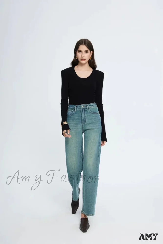 Amy Fashion - Straight Leg Denim Pant New Korean Straight Woman Female Spring 2024 Jean - Image 6