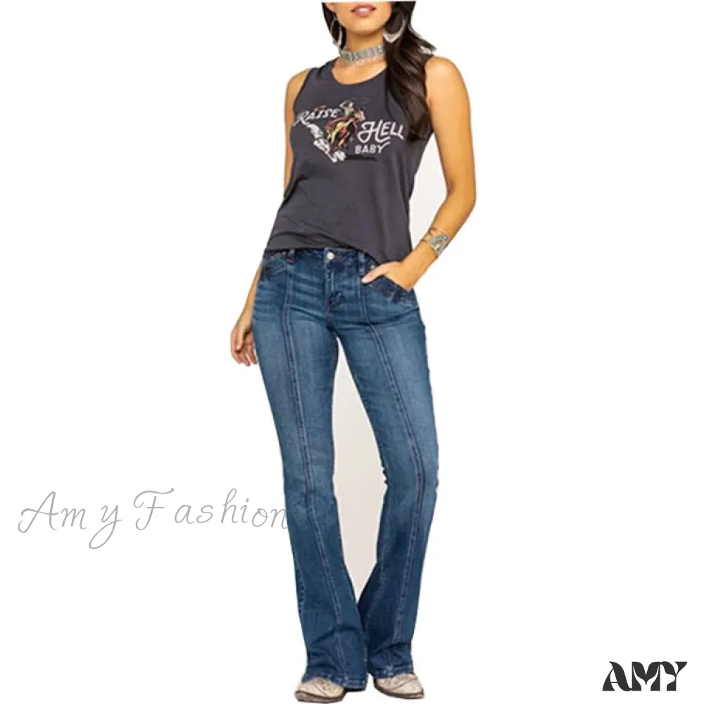 Amy Fashion - Stretch Casual Flare Women's High Waisted Butt-lifting 2024 Spring Summer for Woman Streetwear Raw Edge Flared Denim Jean - Image 2