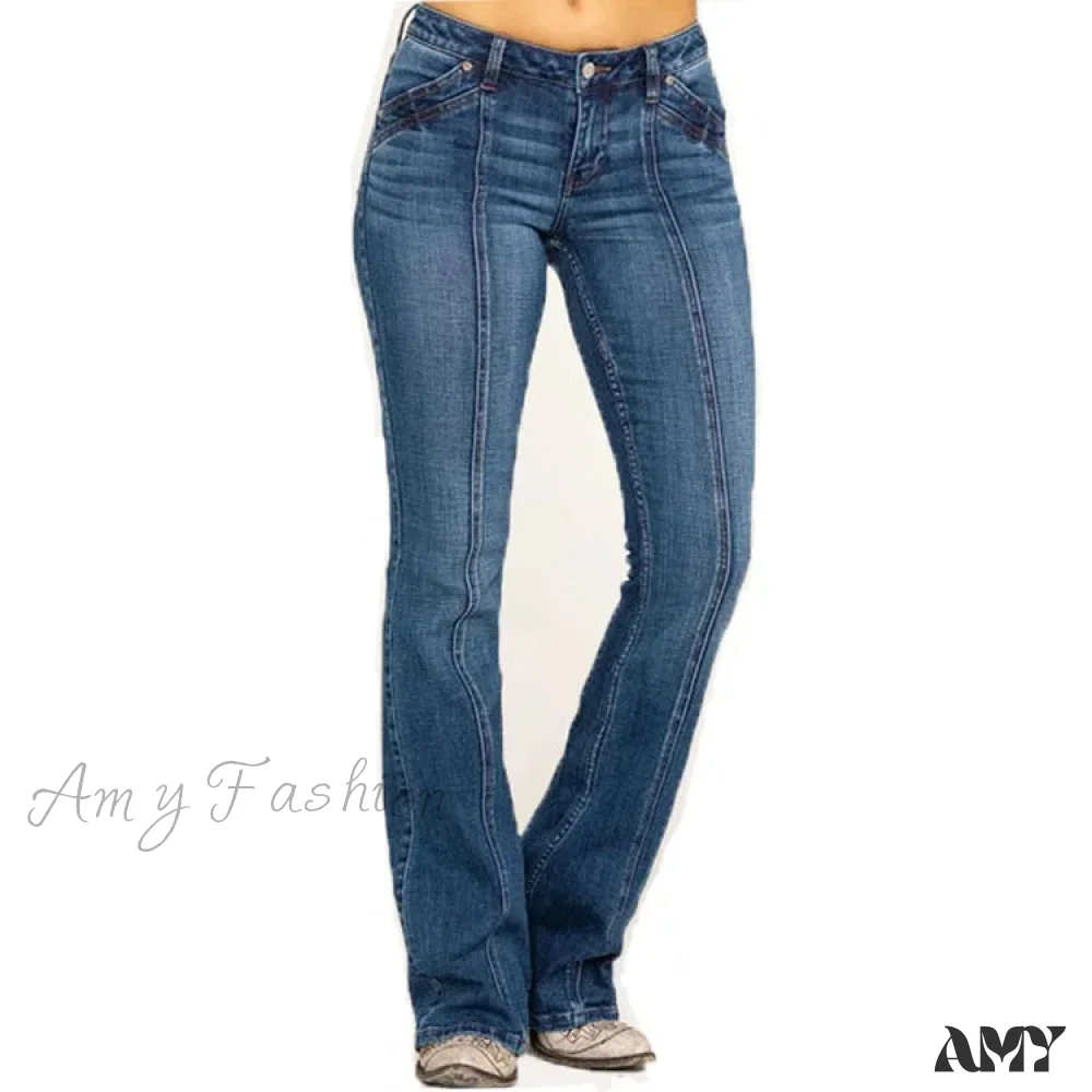 Amy Fashion - Stretch Casual Flare Women's High Waisted Butt-lifting 2024 Spring Summer for Woman Streetwear Raw Edge Flared Denim Jean - Image 4