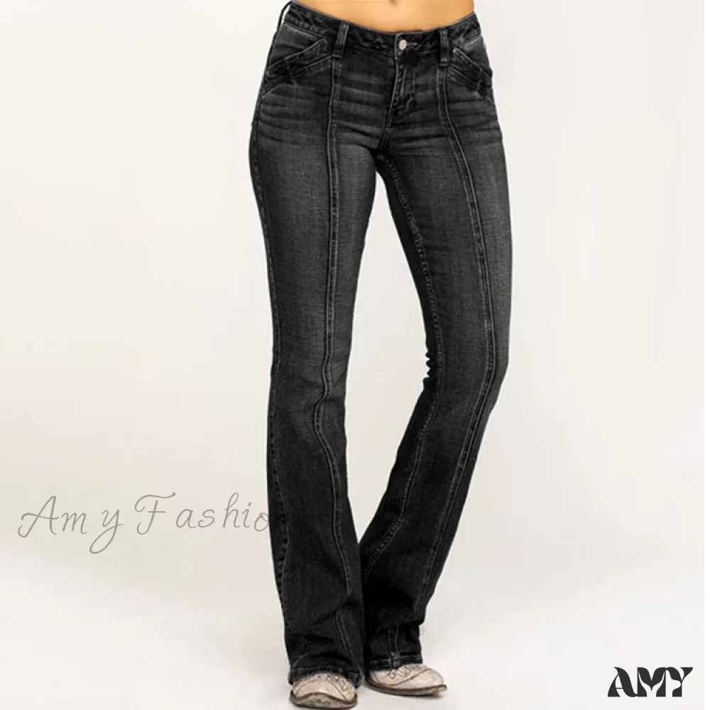 Amy Fashion - Stretch Casual Flare Women's High Waisted Butt-lifting 2024 Spring Summer for Woman Streetwear Raw Edge Flared Denim Jean - Image 6