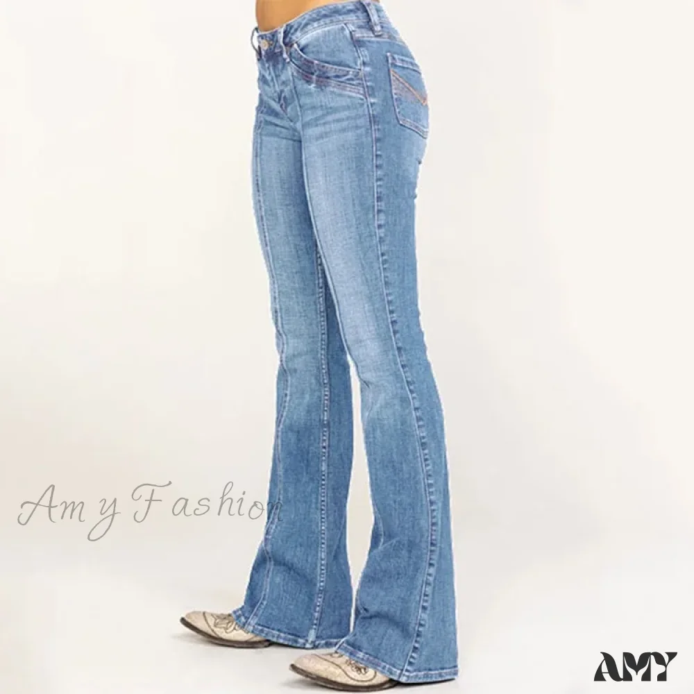 Amy Fashion - Stretch Casual Flare Women's High Waisted Butt-lifting 2024 Spring Summer for Woman Streetwear Raw Edge Flared Denim Jean - Image 8