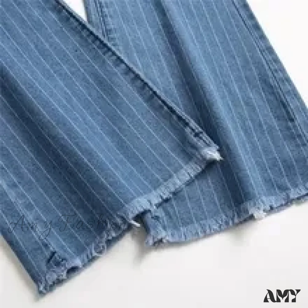 Amy Fashion - Stretch Women Flare Lady Vintage Blue Striped Plaid Hips Wrap High Waist Lady Streetwear Y2K Punk Denim Jean - Image 6
