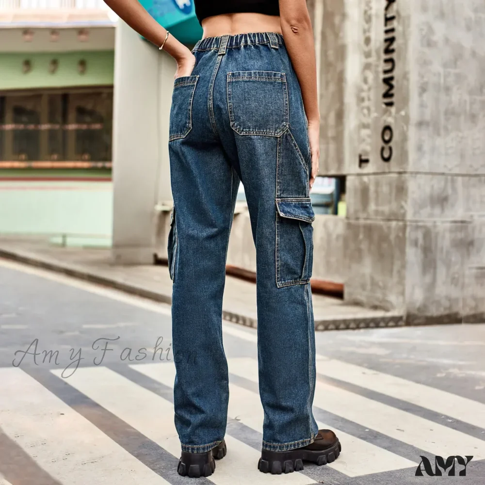Amy Fashion - Vintage Streetwear High Waist Women American Fashion Blue Wide Leg Trouser Female Baggy Straight Denim Jean - Image 2