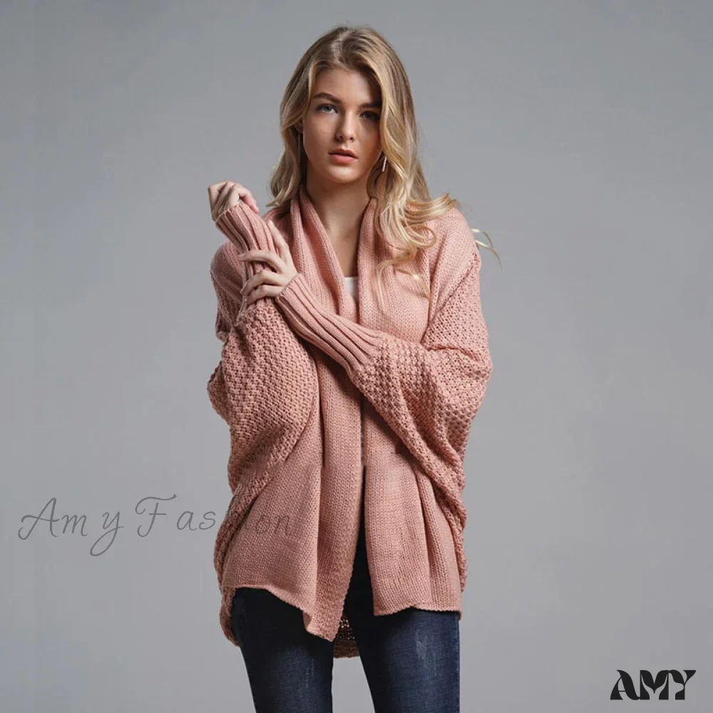 Amy Fashion - Oversized Sweater Knitted Patchwork Batwing Sleeves Cardigan - Image 10