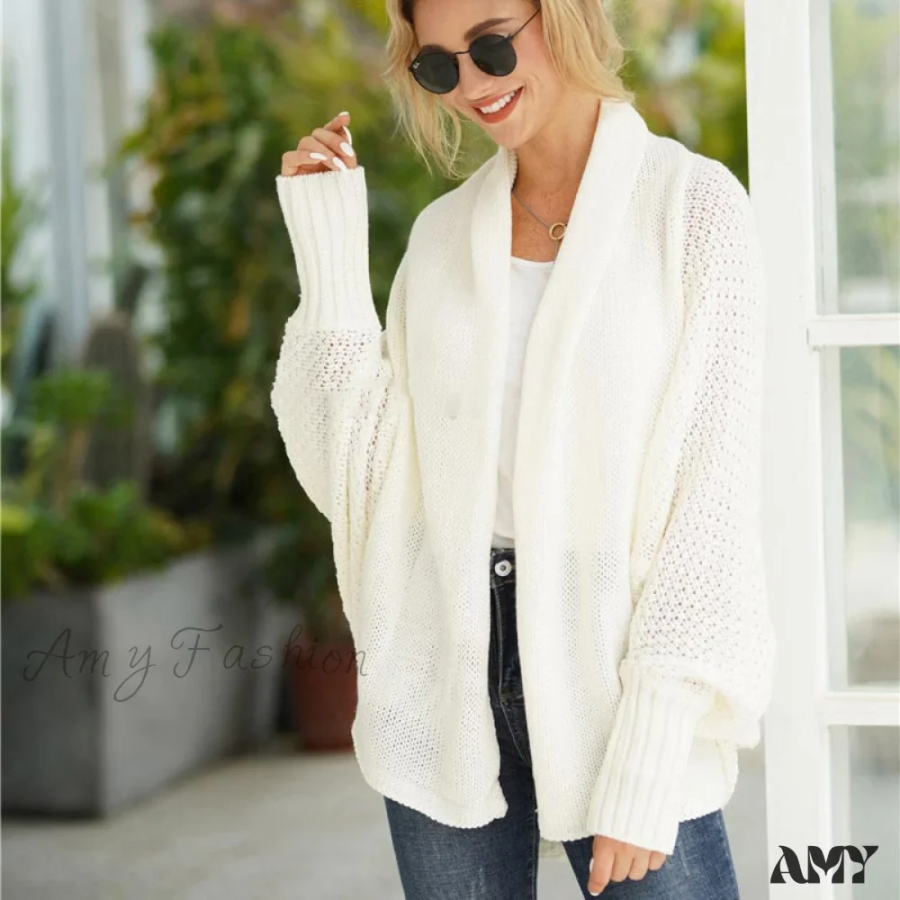 Amy Fashion - Oversized Sweater Knitted Patchwork Batwing Sleeves Cardigan - Image 11