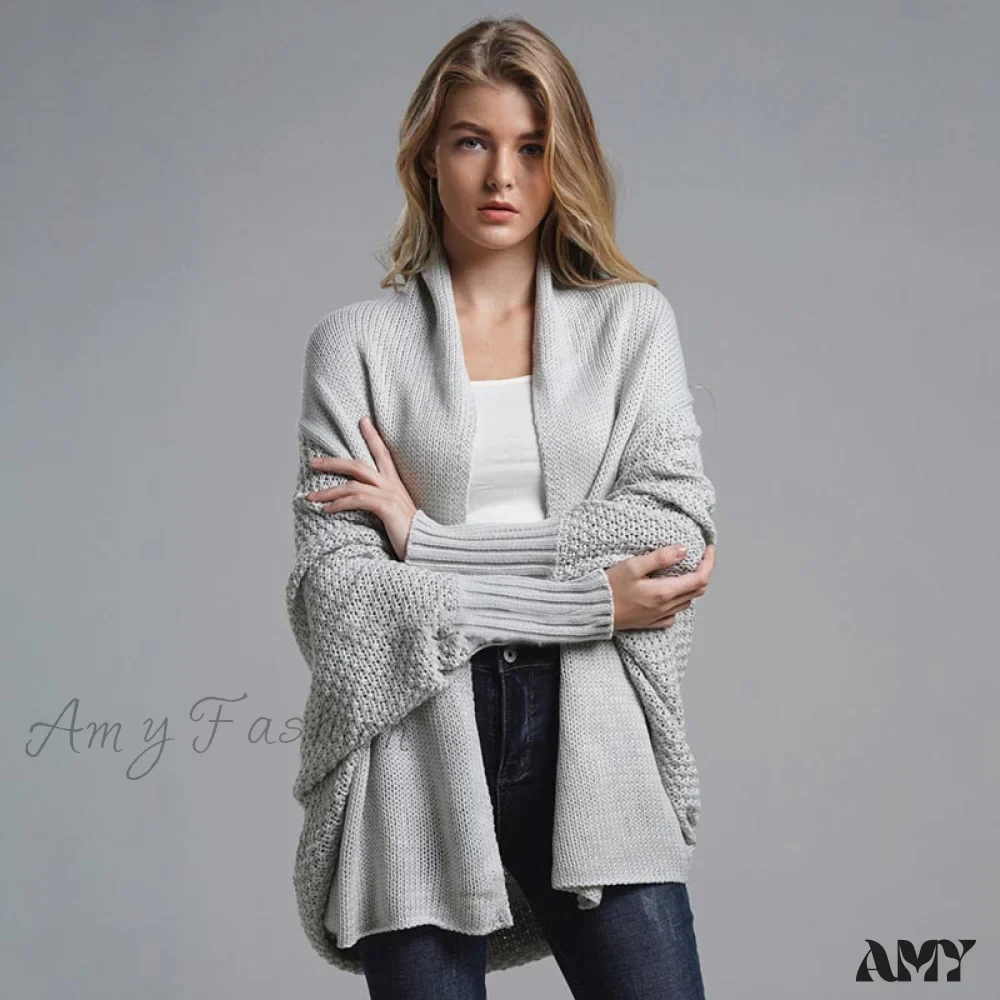 Amy Fashion - Oversized Sweater Knitted Patchwork Batwing Sleeves Cardigan - Image 3
