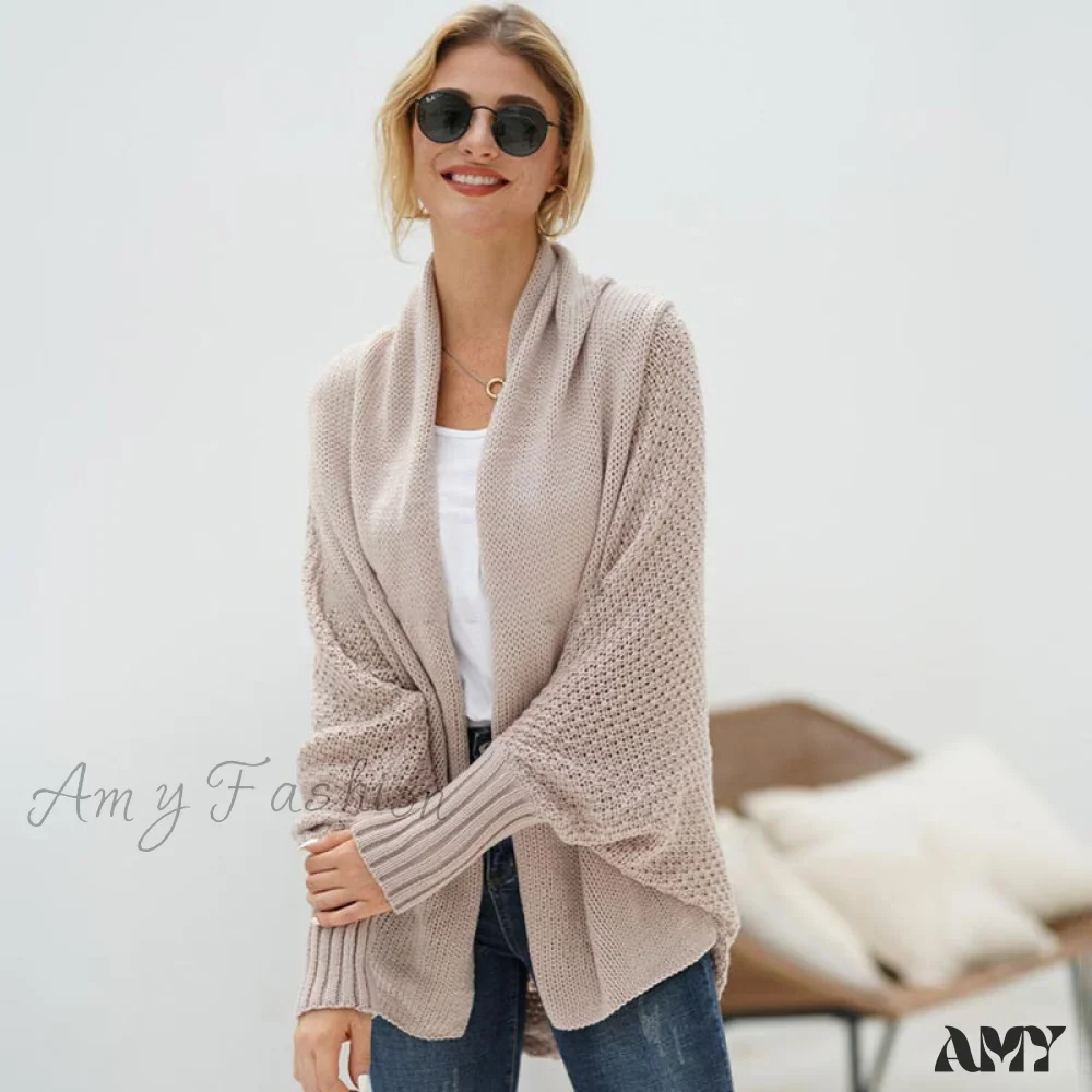 Amy Fashion - Oversized Sweater Knitted Patchwork Batwing Sleeves Cardigan - Image 4