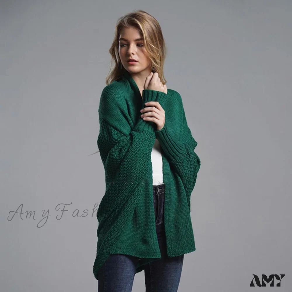 Amy Fashion - Oversized Sweater Knitted Patchwork Batwing Sleeves Cardigan - Image 7
