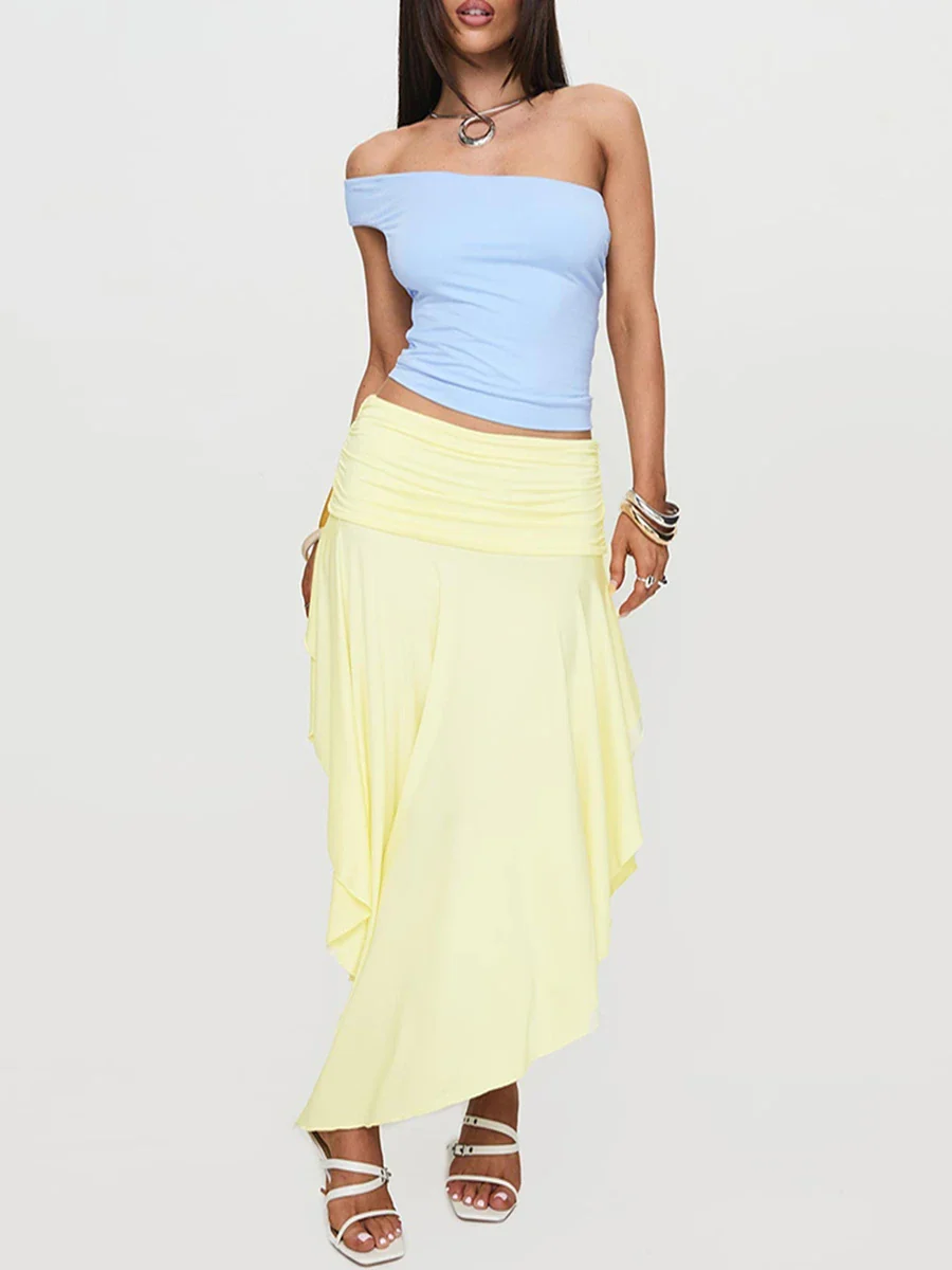 Asymmetrical Pleated Long Skirt - Image 5