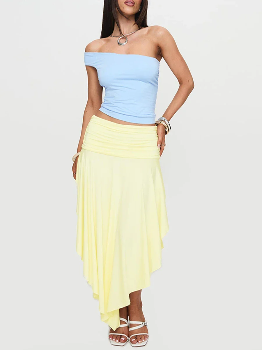 Asymmetrical Pleated Long Skirt - Image 7