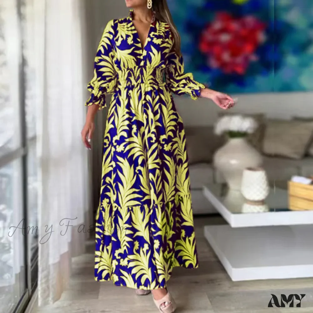 Amy Fashion - Autumn Floral Print Long Sleeve Boho Dress - Image 10