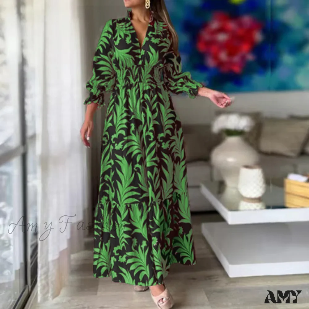 Amy Fashion - Autumn Floral Print Long Sleeve Boho Dress - Image 11