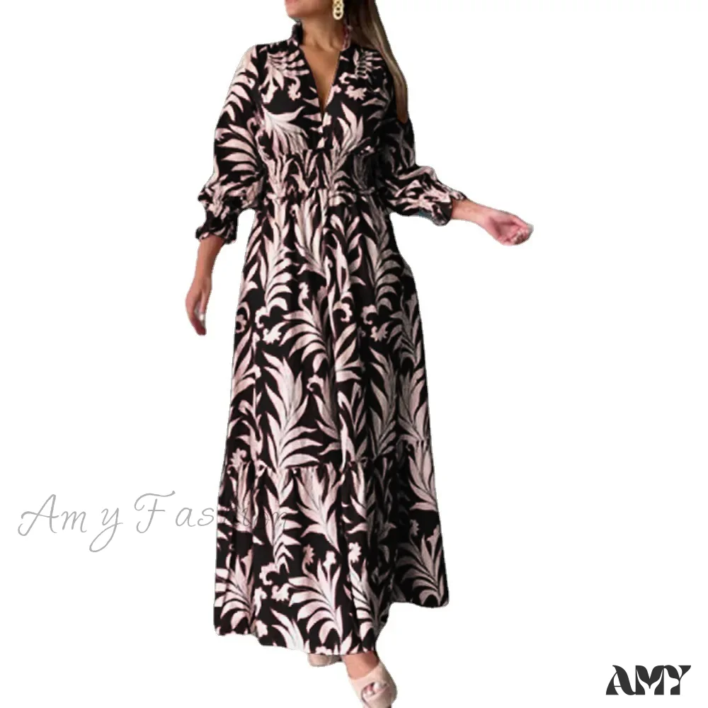 Amy Fashion - Autumn Floral Print Long Sleeve Boho Dress - Image 5