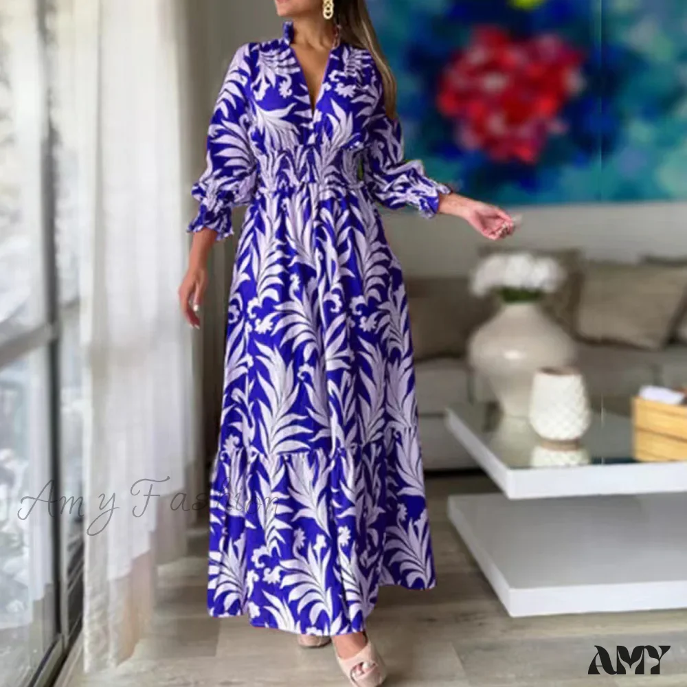Amy Fashion - Autumn Floral Print Long Sleeve Boho Dress - Image 7
