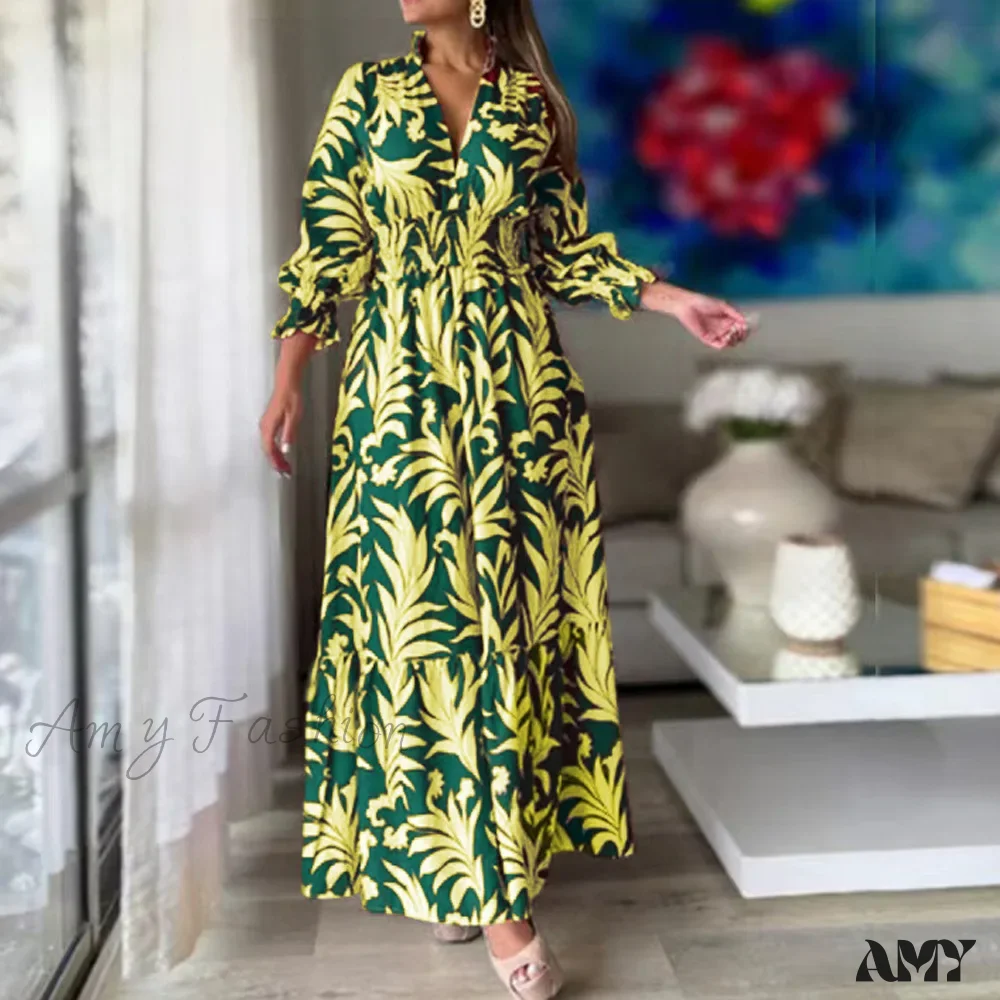 Amy Fashion - Autumn Floral Print Long Sleeve Boho Dress - Image 8