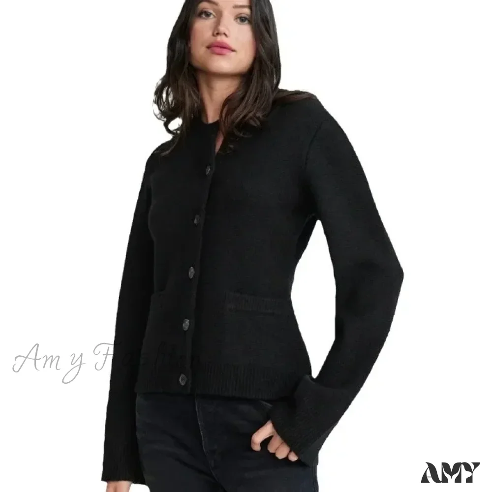 Autumn Knit Black Flare Sleeve Elegant Casual Winter Warm Sweater - Image 4