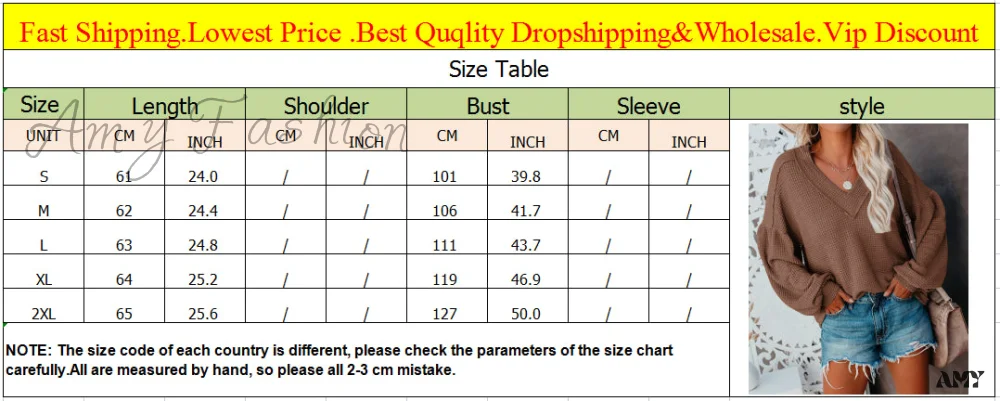 Amy Fashion - Autumn Knit V-Neck Long Lantern Sleeve Casual Sweater - Image 13