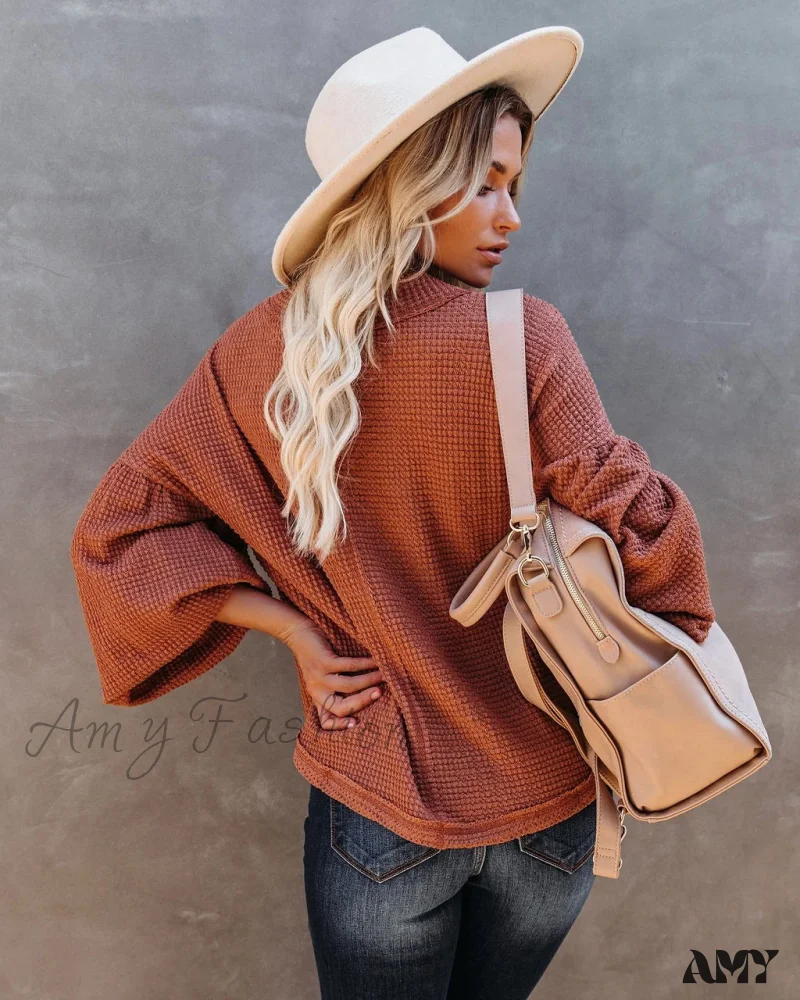 Amy Fashion - Autumn Knit V-Neck Long Lantern Sleeve Casual Sweater - Image 19