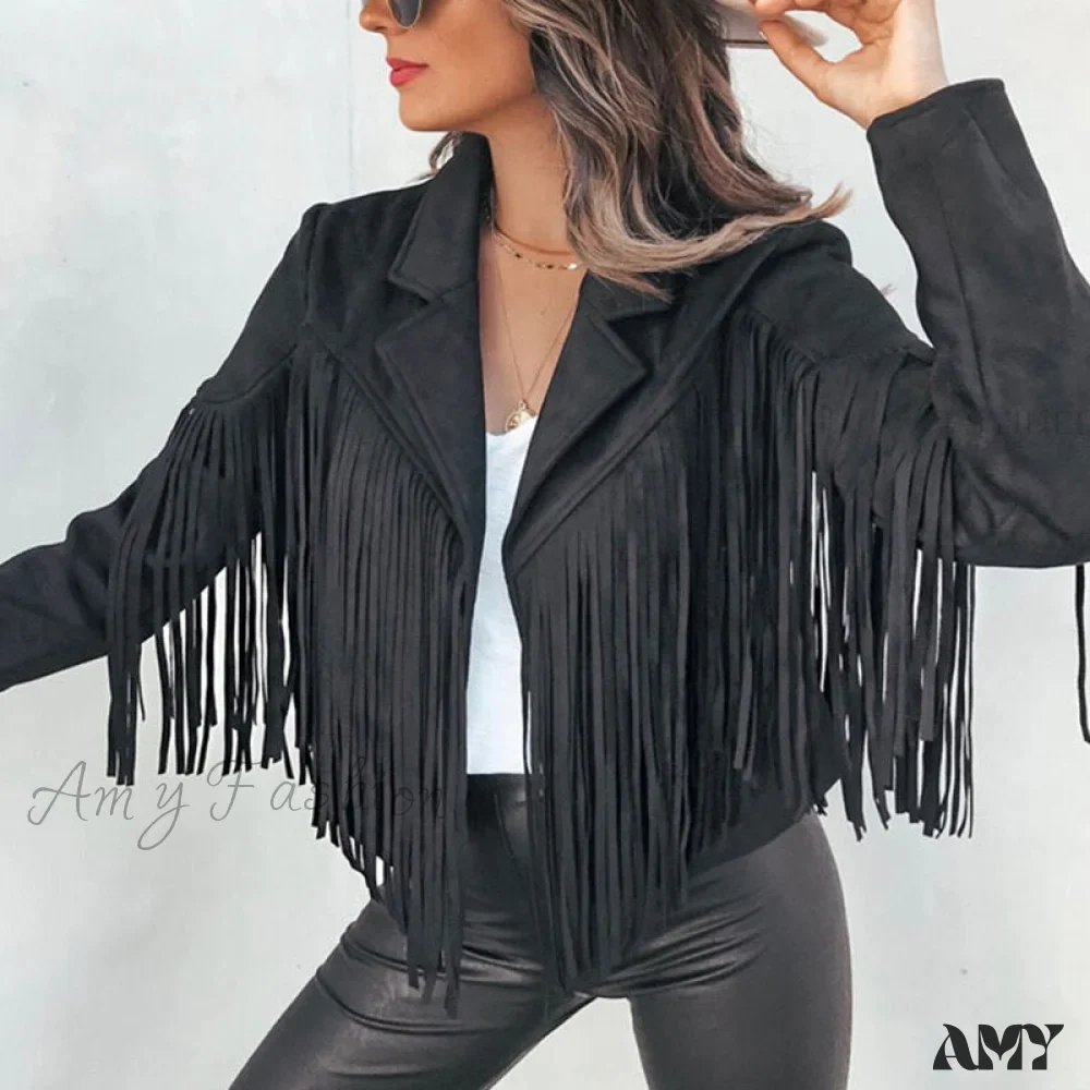 Amy Fashion - Turn Down Collar Tassel Coat - Image 7
