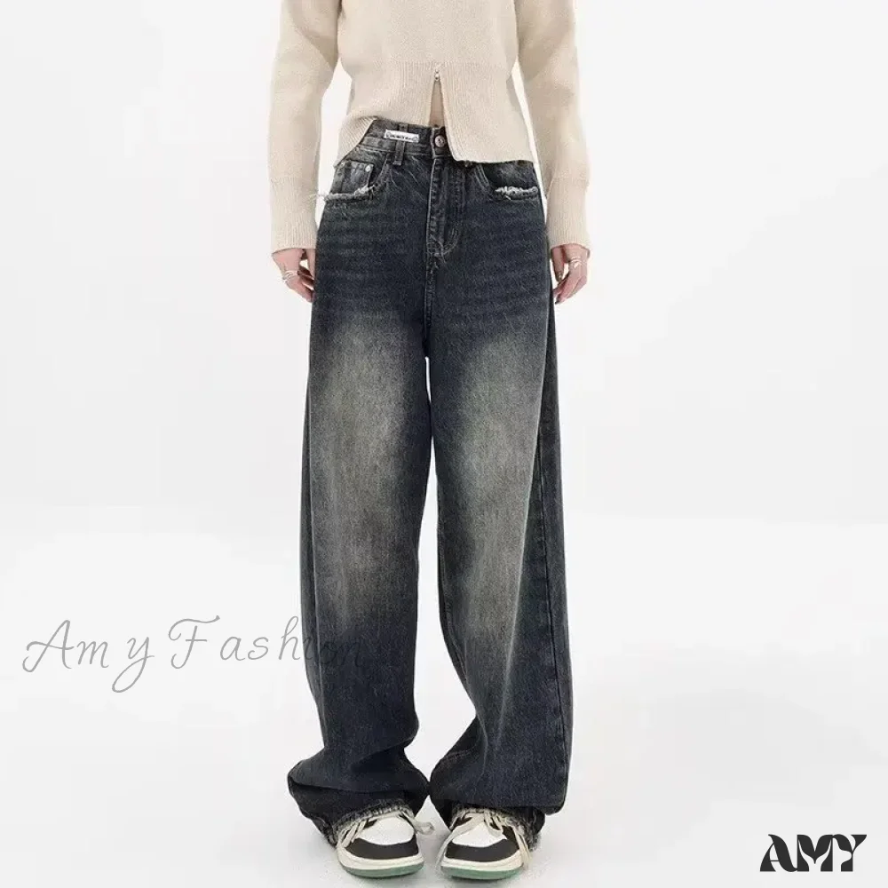 Amy Fashion - Autumnal American Retro Leopard Print Niche Design Casual Straight Wide-Leg Pants Jean - Image 2