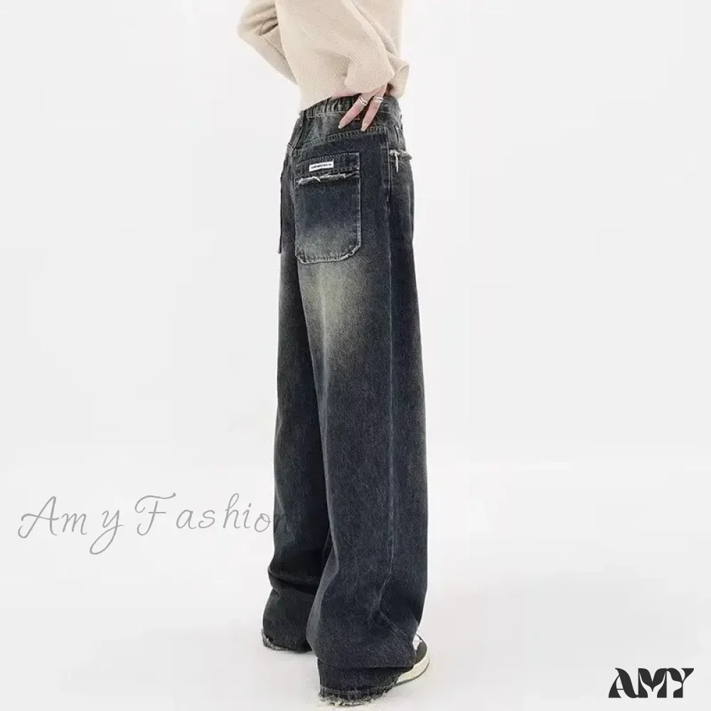 Amy Fashion - Autumnal American Retro Leopard Print Niche Design Casual Straight Wide-Leg Pants Jean - Image 3